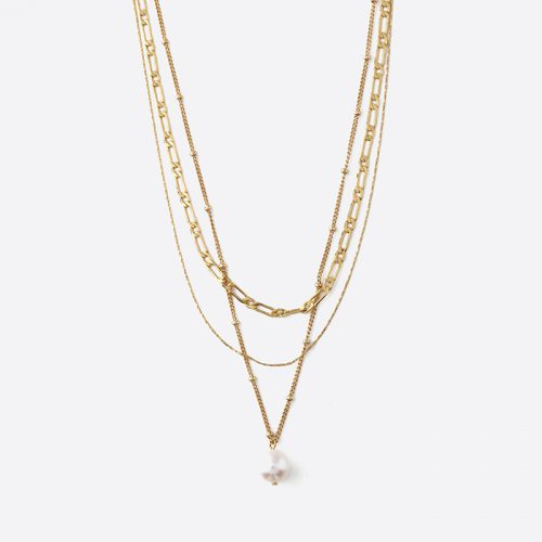 Pearl Chain 3 Row Necklace Gold