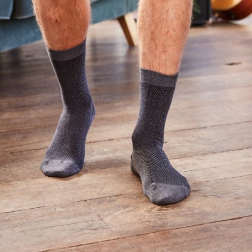 Herringbone Cotton Socks Charcoal - Image 3