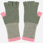 Lambswool Fingerless Gloves Green/Pink
