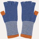 Lambswool Fingerless Gloves Blue/Rust