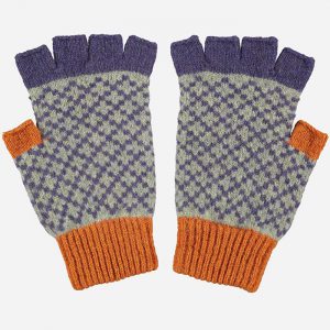 Lambswool Fingerless Gloves Cross Rust/Purple