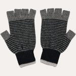 Lambswool Fingerless Gloves Stripe Grey/Black