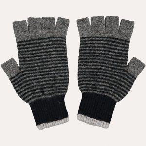 Lambswool Fingerless Gloves Stripe Grey/Black