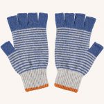 Lambswool Fingerless Gloves Stripe Smoke/Blue