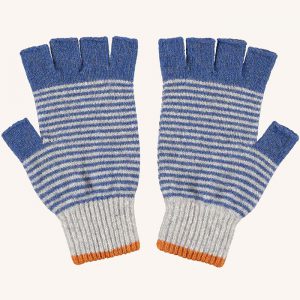 Lambswool Fingerless Gloves Stripe Smoke/Blue