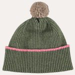 Pom Pom Beanie Hat Green/Pink