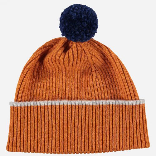 Pom Pom Beanie Hat Rust/Grey