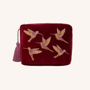 Hummingbird Velvet Wash Bag Ruby