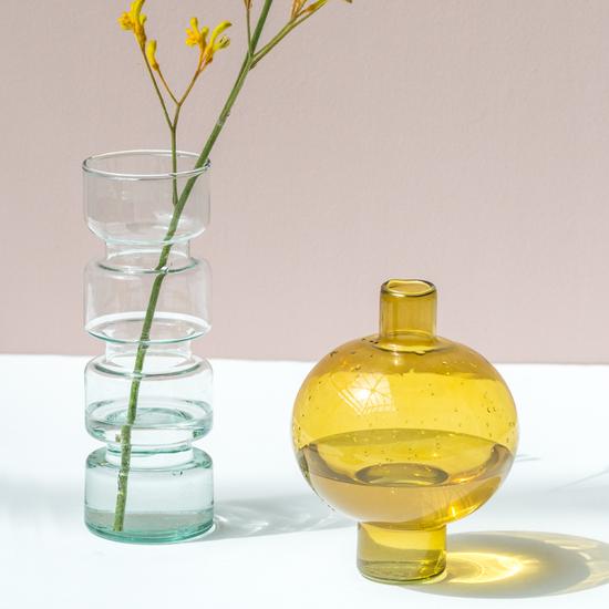 Round Recycled Glass Vase Amber Green - Image 3