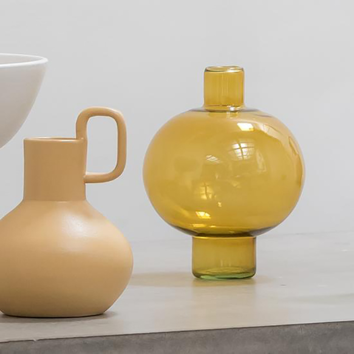 Round Recycled Glass Vase Amber Green - Image 2