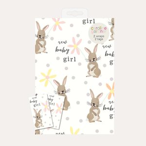New Baby Girl Bunnies Gift Wrap & Tags Set