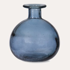 Blue Recycled Glass Round Bud Vase