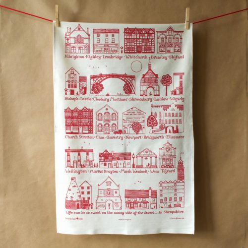 Shropshire Towns Tea Towel Red - Image 2