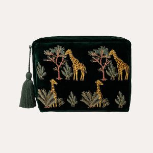 Giraffe Velvet Wash Bag Forest