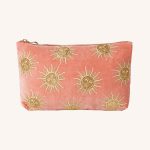 Sun Goddess Velvet Everyday Travel Pouch Coral