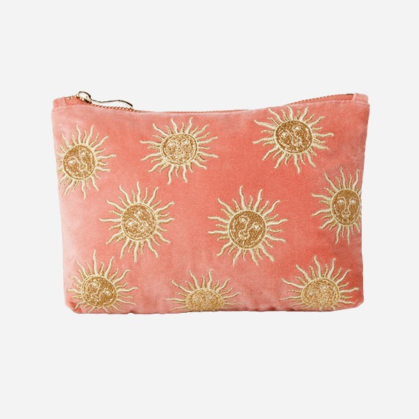 Sun Goddess Velvet Make Up Bag Coral