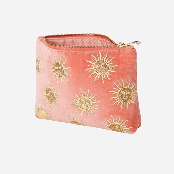 Sun Goddess Velvet Make Up Bag Coral - Image 2