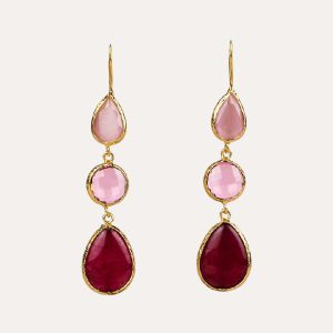 Triple Drop Pink Ombre Stone  Earrings