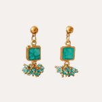 Turquoise Square Earrings with Beaded Cluster Drop