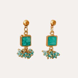 Turquoise Square Earrings with Beaded Cluster Drop