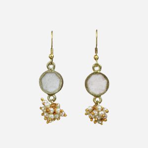 Ivory Enamel Drop Earrings with Pearl Cluster