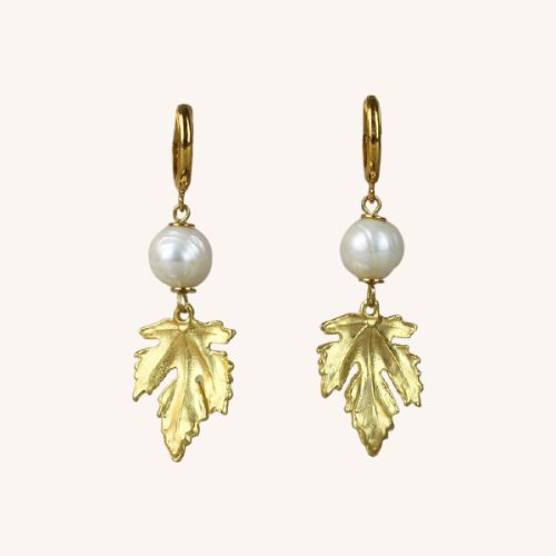 Pearl Earrings with  Leaf  Drop