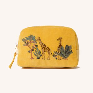 Giraffe Velvet Cosmetics Bag Yellow