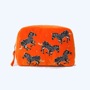 Zebra Velvet Cosmetics Bag Orange
