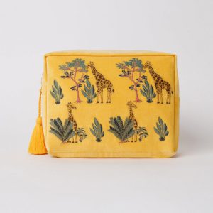 Giraffe Velvet Washbag Yellow