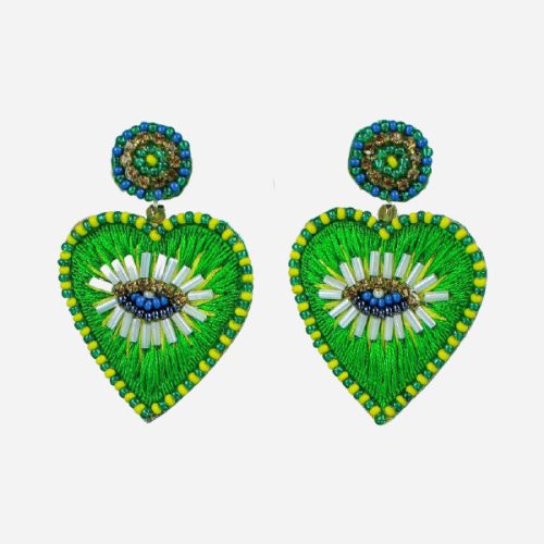 Eye Love You Heart Earrings Green