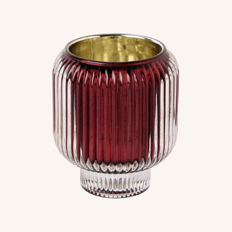 Ribbed Candle Holder Red Large