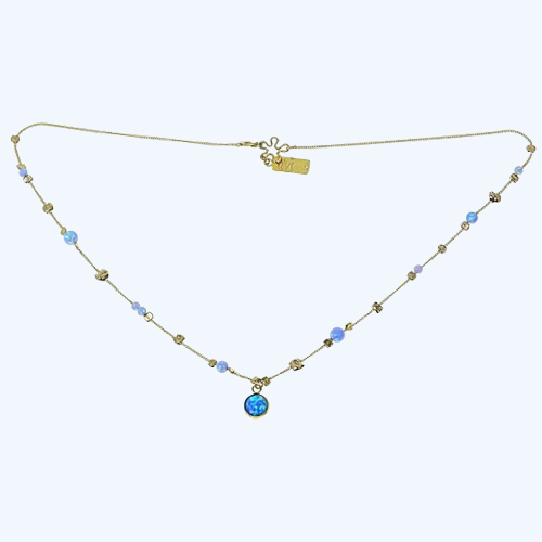 Multi Opal Drop Necklace Gold