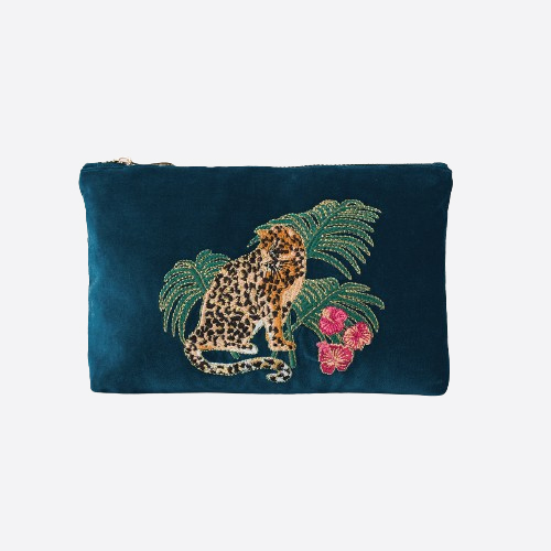 Jungle Jaguar Ink Blue Velvet Mini Pouch