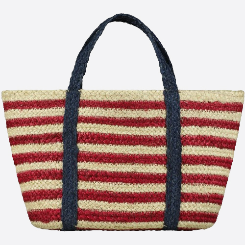 Tote Bag – Red Stripe Navy Handle Small