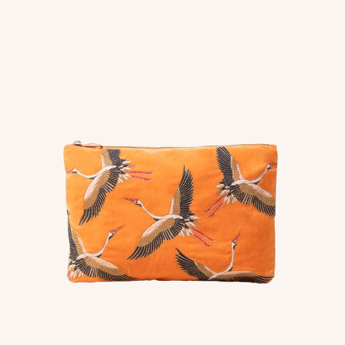 Cranes Orange Velvet Everyday Pouch