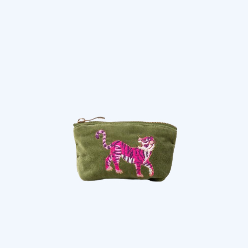 Wild Tiger Fern Green Velvet Coin Purse