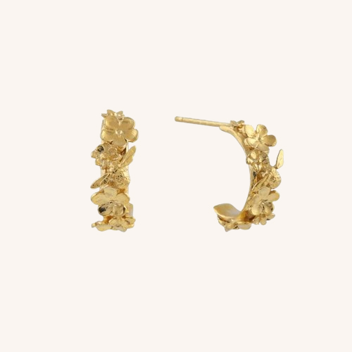 Floral Huggie Hoops w Itsy Bitsy Bee Earrings Gold