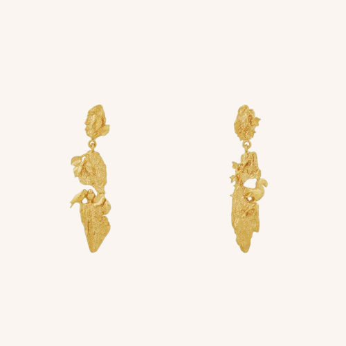 Forest Life Bark Drop Earrings Gold