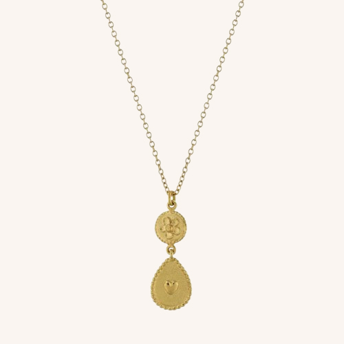 Gratitude for Nature Heart & Flower Drop Necklace Gold