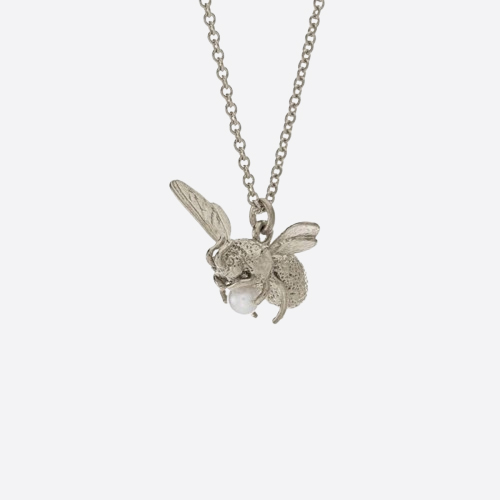 Flying Bee w Pearl Necklace Silver