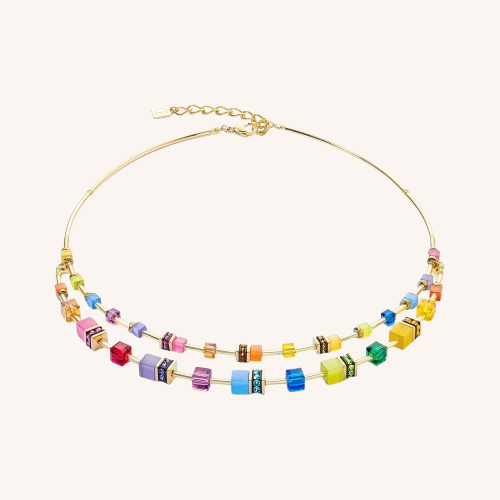 Geo Cube Iconic Layer Necklace Gold-Rainbow