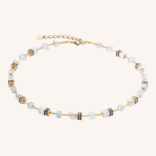 Geo Cube Iconic Pearl Mix Necklace Gold-White