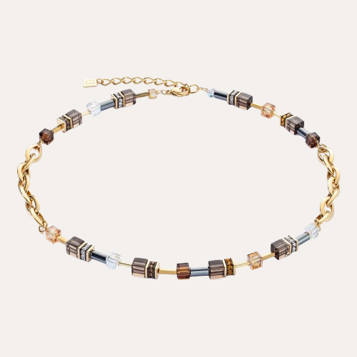 Geo Cube Chunky Chain Necklace Gold-Brown