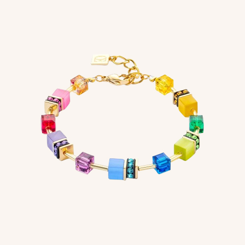 Geo Cube Iconic Layer Bracelet Gold-Rainbow