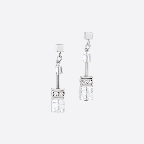 Geo Cube Iconic Nature Earrings Silver-White