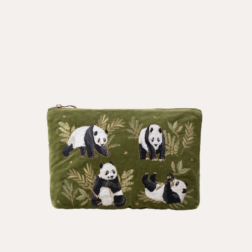 Pandas Fern Green Velvet Everyday Pouch