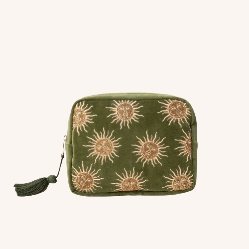 Sun Goddess Fern Green Velvet Wash Bag