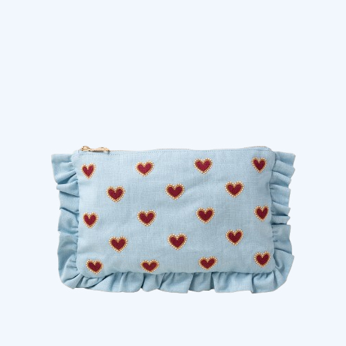 Love Hearts French Blue Cotton Everyday Pouch