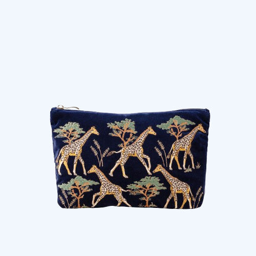 Giraffe Herd Navy Velvet Everyday Pouch