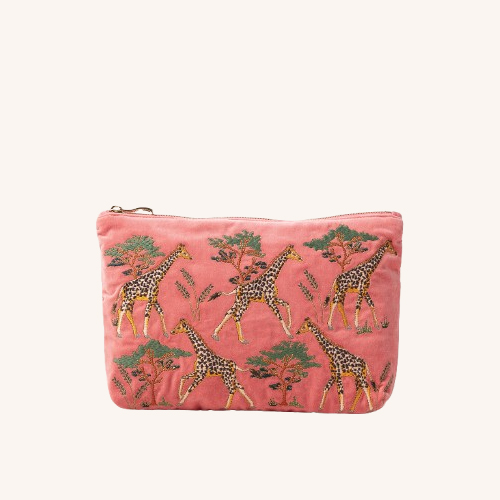 Giraffe Herd Coral Velvet Everyday Pouch